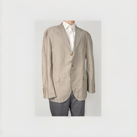 Brunello Cucinelli Sandstone Khaki Herringbone Cotton Blazer Italy 52R/42 US